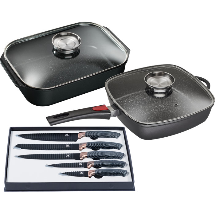 KURRUNGIE Antihaft-Pfannen Set 3-teilig (20,3 + 25,4 + 30,5 Cm) – Mit Deckeln, Ofen- & Spülmaschinenfest, Für Alle Herdarten
